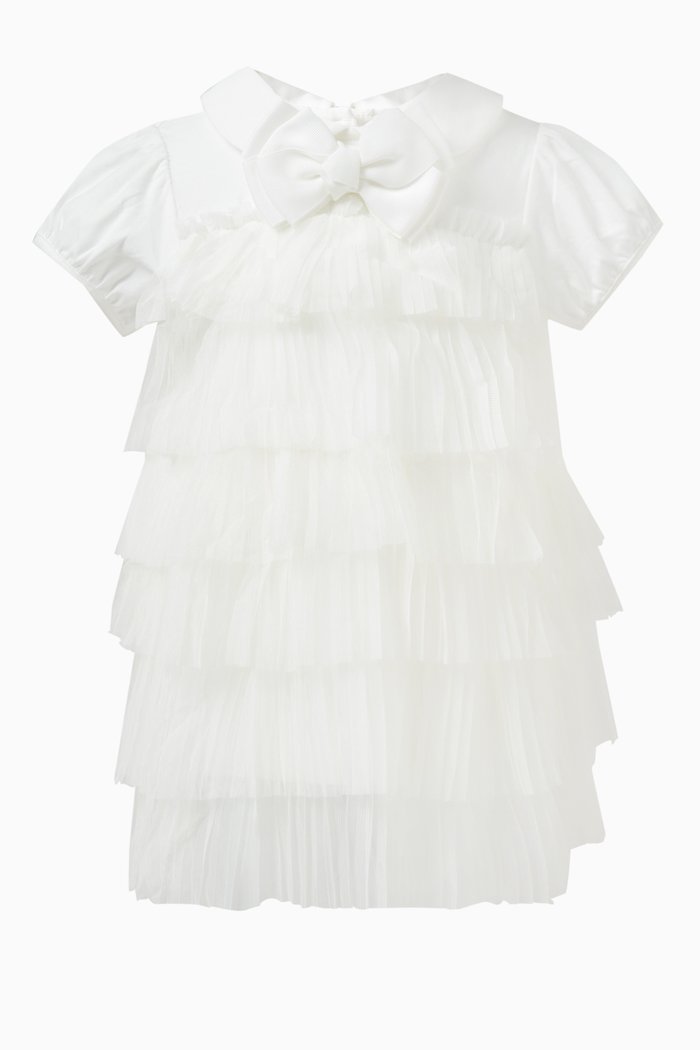

Tallulah Tiered Bow-applique Dress in Polyester, White