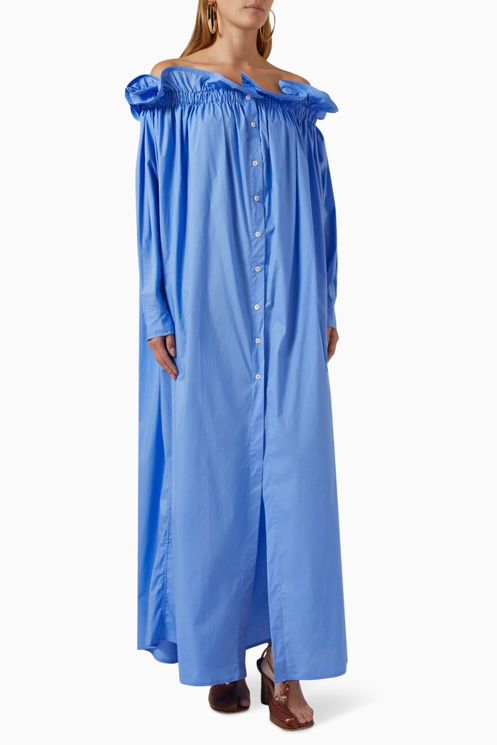 

Ruffled Off-shoulder Maxi Dress, Blue