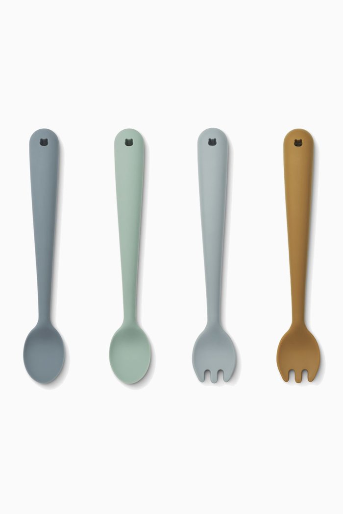 Shea Feeding Cutlery in Silicone, Set of 4, Blue