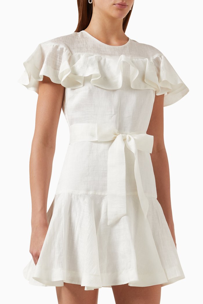 Majorque Mini Dress in Linen-blend, White
