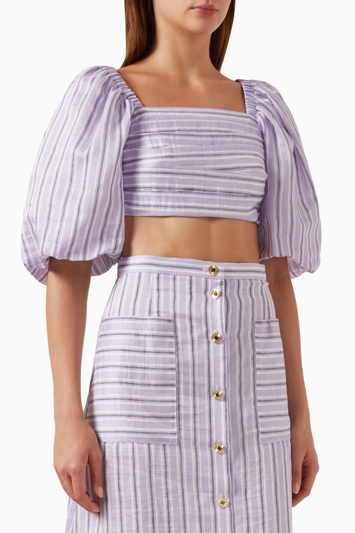 Blonvilla Crop Top in Linen-blend, Purple