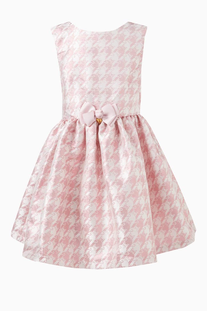 

Cat Houndstooth Bow-applique Dress in Polyester-blend, Pink