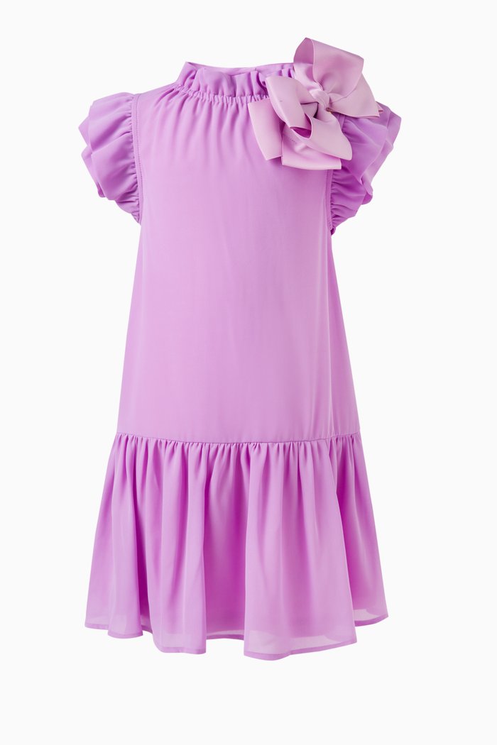 

Fern Bow-applique Ruffle Dress in Polyester, Purple