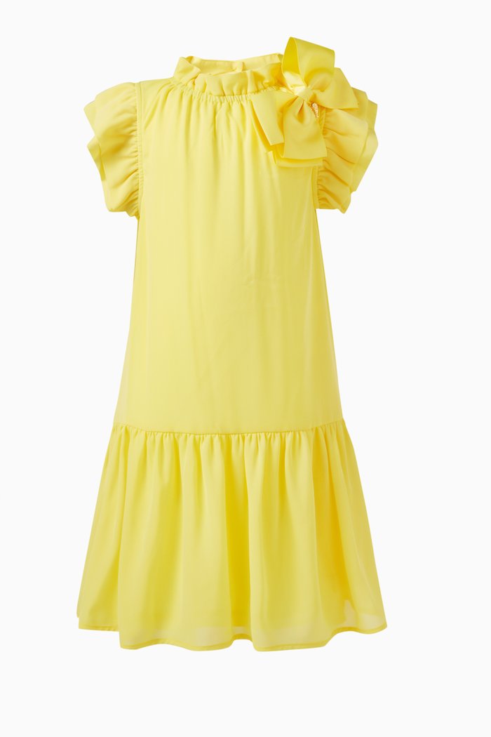 

Fern Bow-applique Ruffle Dress in Polyester, Yellow