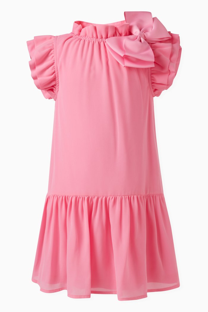 

Fern Bow-applique Ruffle Dress in Polyester, Pink