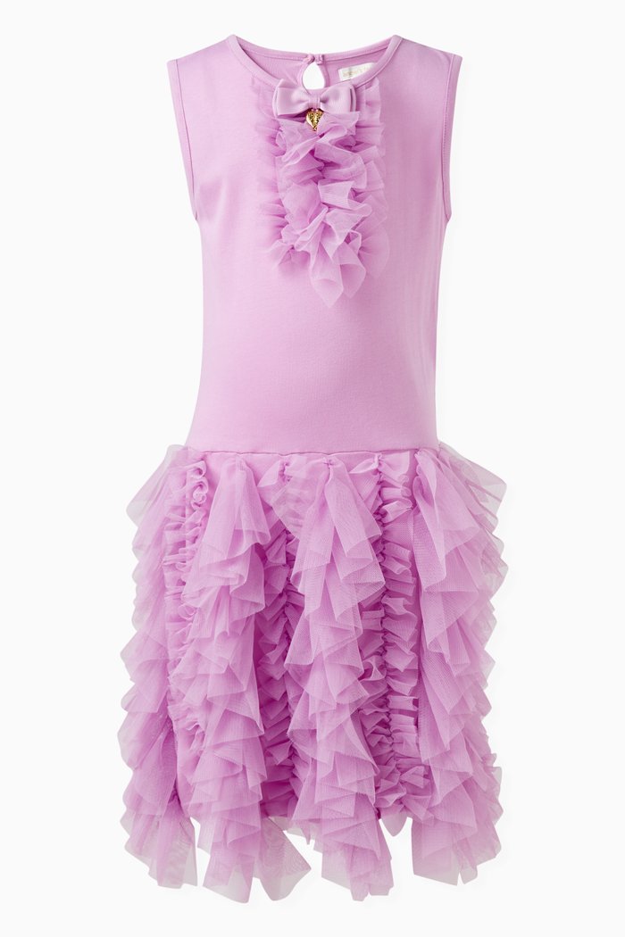 

Liah Volume Ruffle Dress in Cotton-blend, Purple