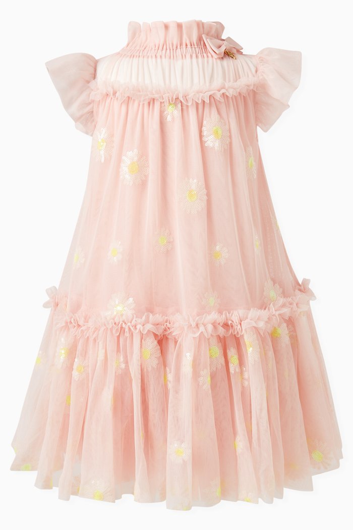 

Marigold Floral-print Ruffle Dress in Polyester, Pink