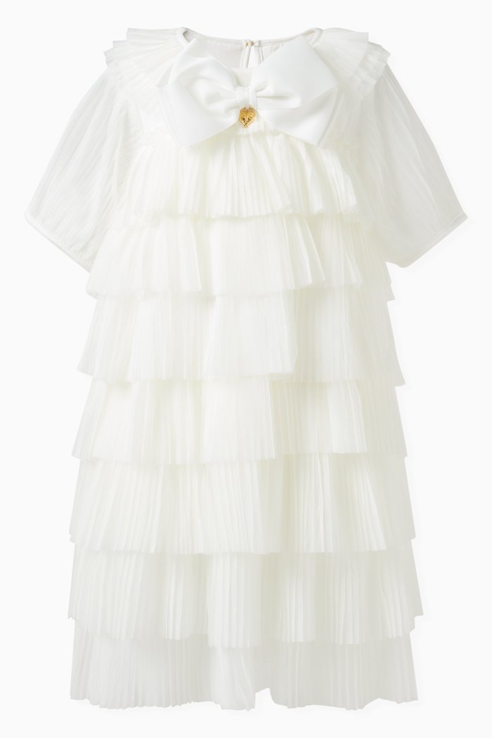 

Tallulah Tiered Bow-applique Dress in Polyester, White