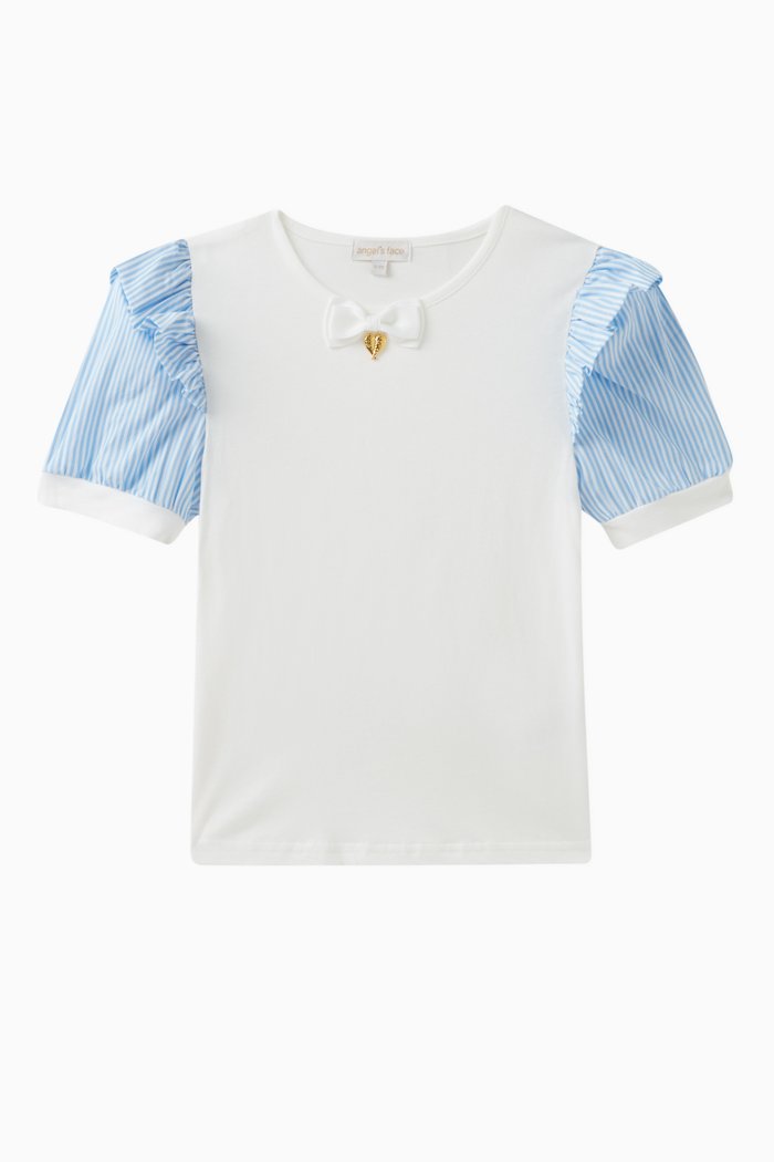 

Gwen Bow-applique T-shirt in Cotton-blend, Blue