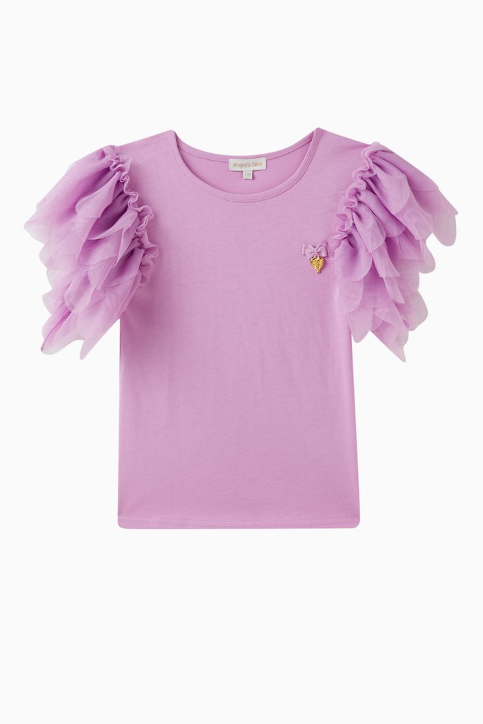 

Loretta Bow-applique Ruffle T-shirt in Cotton-blend, Purple