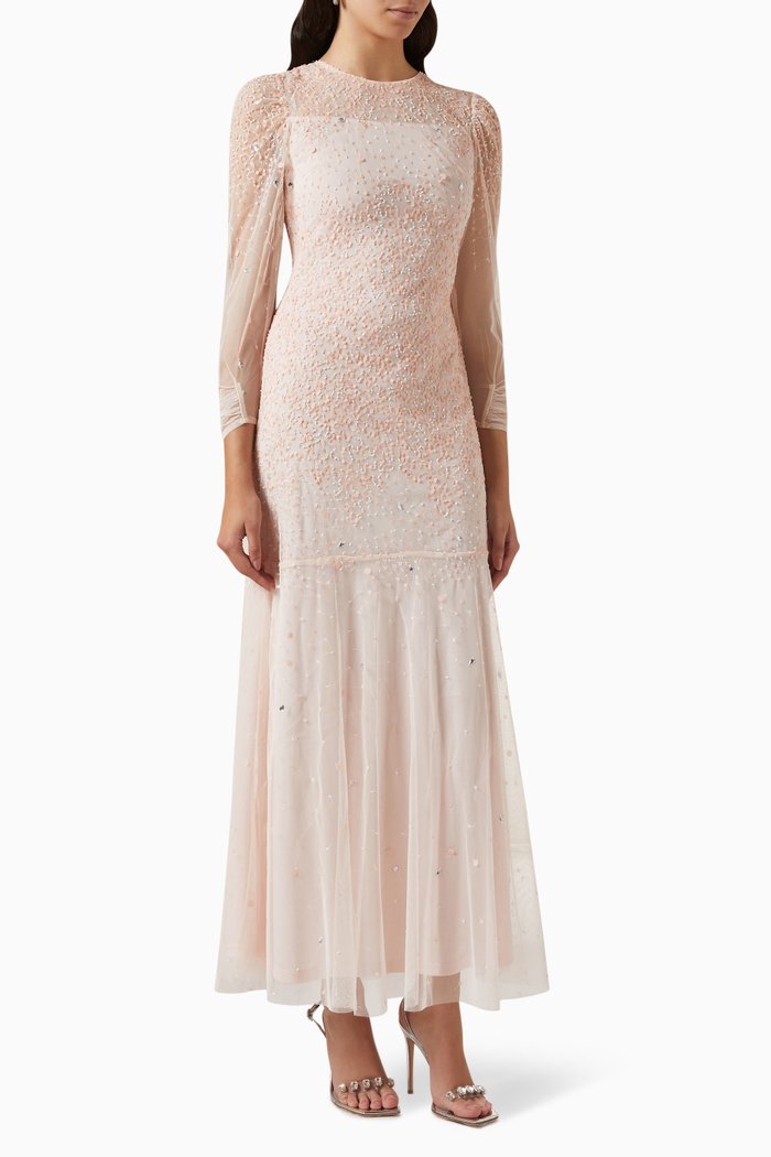 

Embellished Maxi Dress in Chiffon, Pink