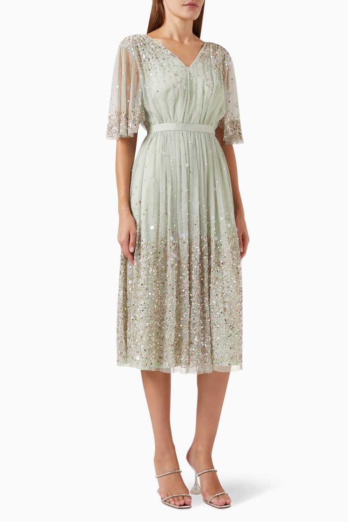 

Gathered Sequin-embellished Midi Dress in Tulle, Green
