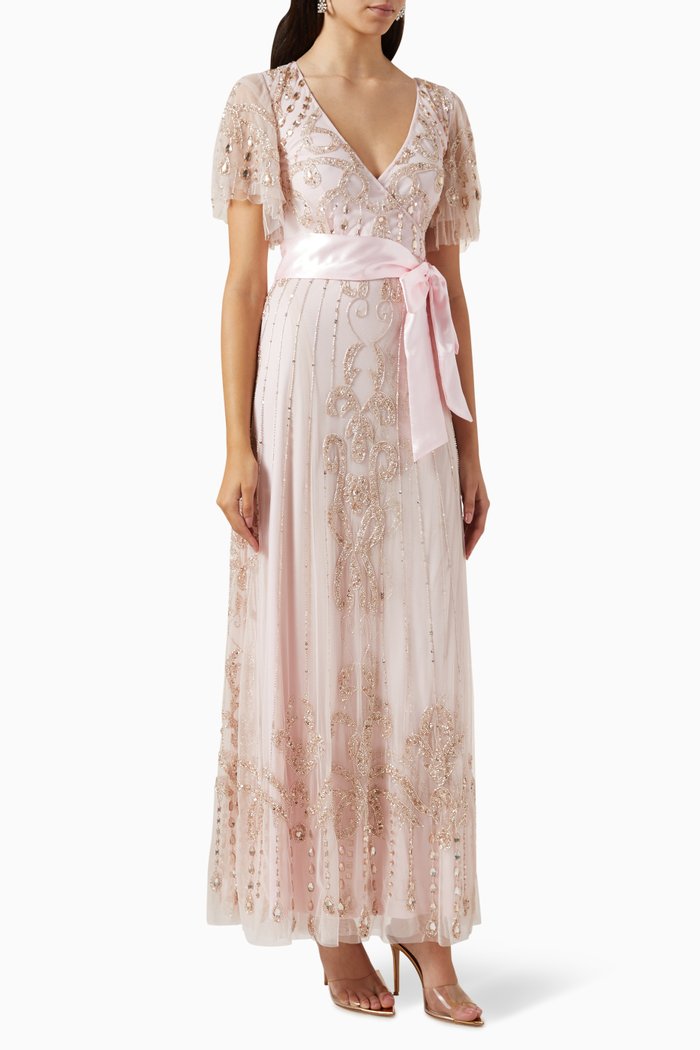 

Sequin-embellished Sash Maxi Dress in Tulle, Pink