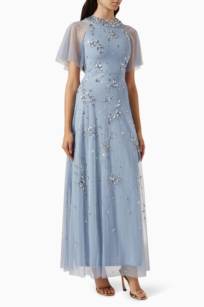 

Open Back Sequin-embellished Dress in Tulle, Blue