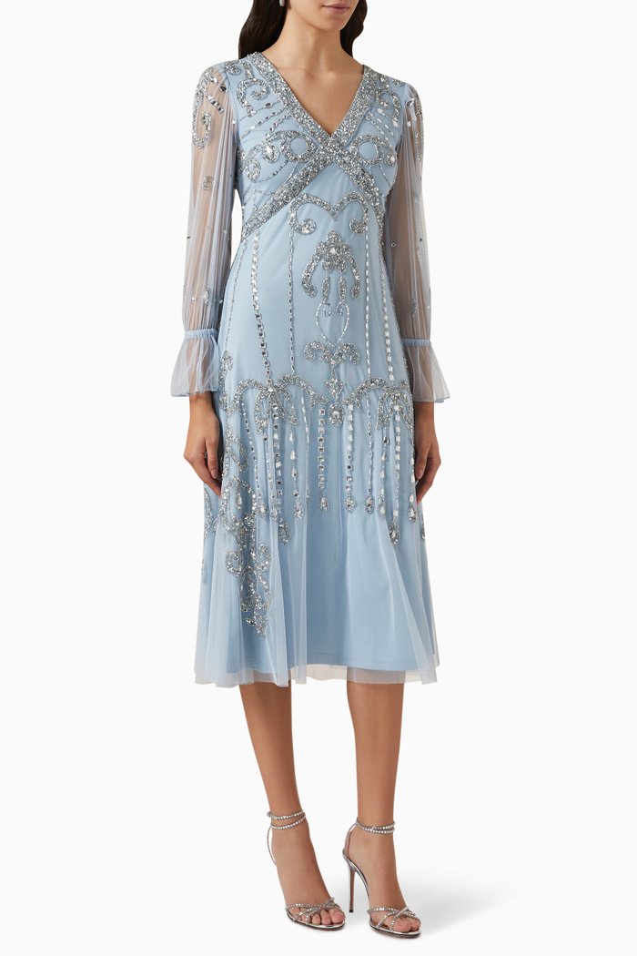 

Sequin Embellished Midi Dress in Chiffon, Blue