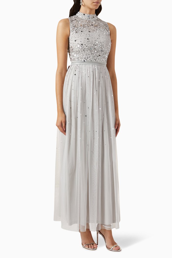 Sequin Embellished Dress in Tulle, Grey