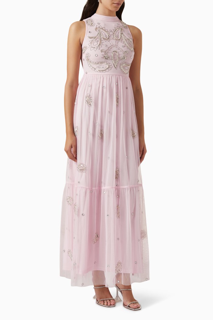 Sequin-embellished Maxi Dress in Tulle, Pink