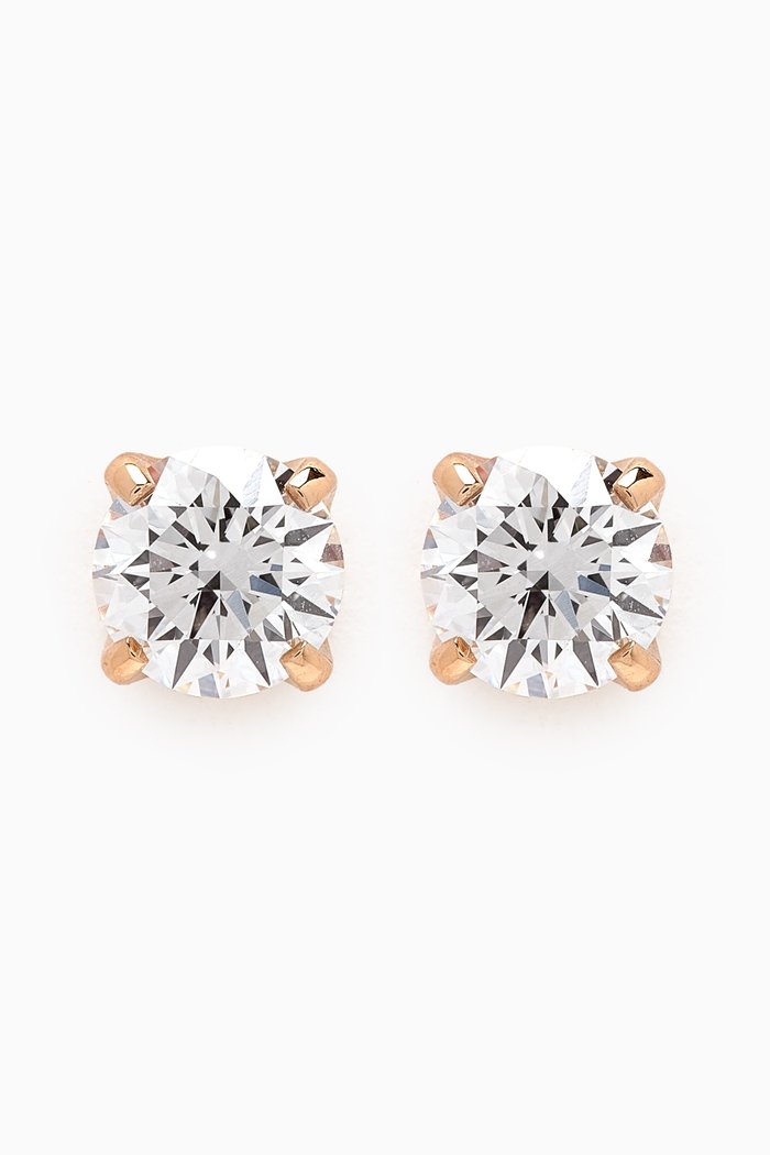 Round-cut Diamond Stud Earrings in 18kt Yellow Gold, White