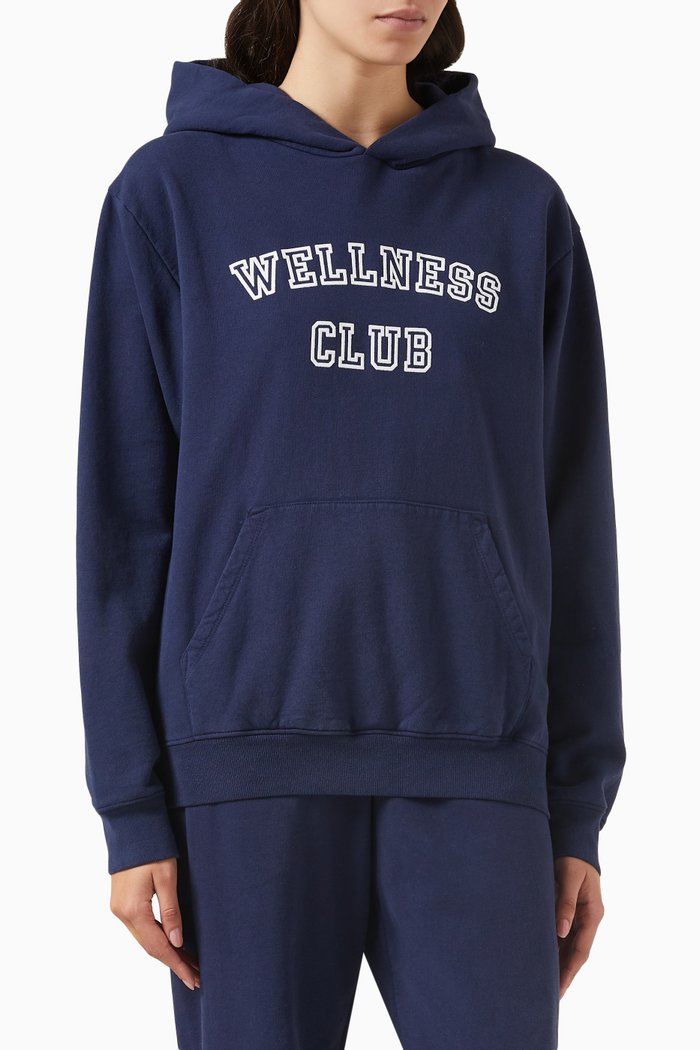 

Wellness Club Flocked Hoodie in Cotton, Blue