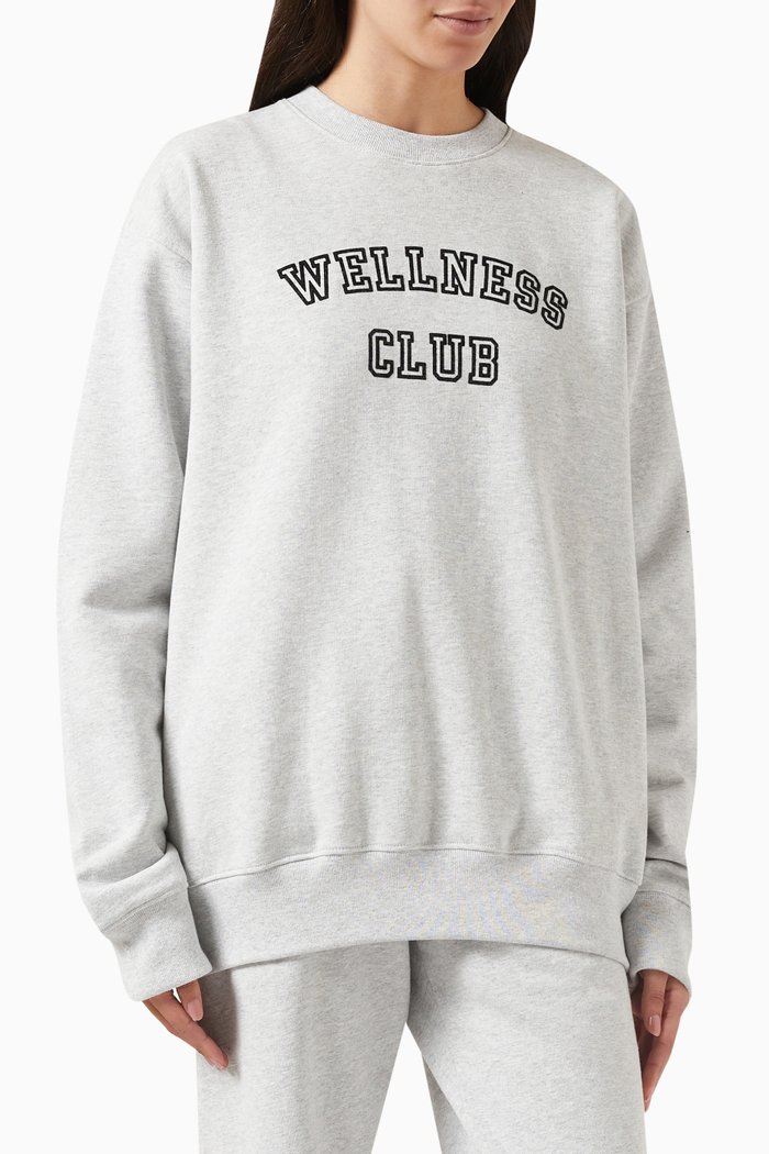 Wellness Club Flocked Crewneck in Cotton Blend, Grey