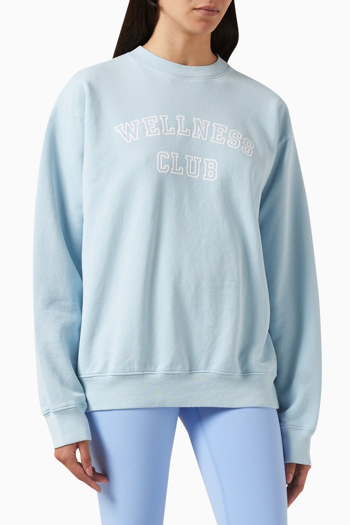 

Wellness Club Flocked Crewneck in Cotton Blend, Blue