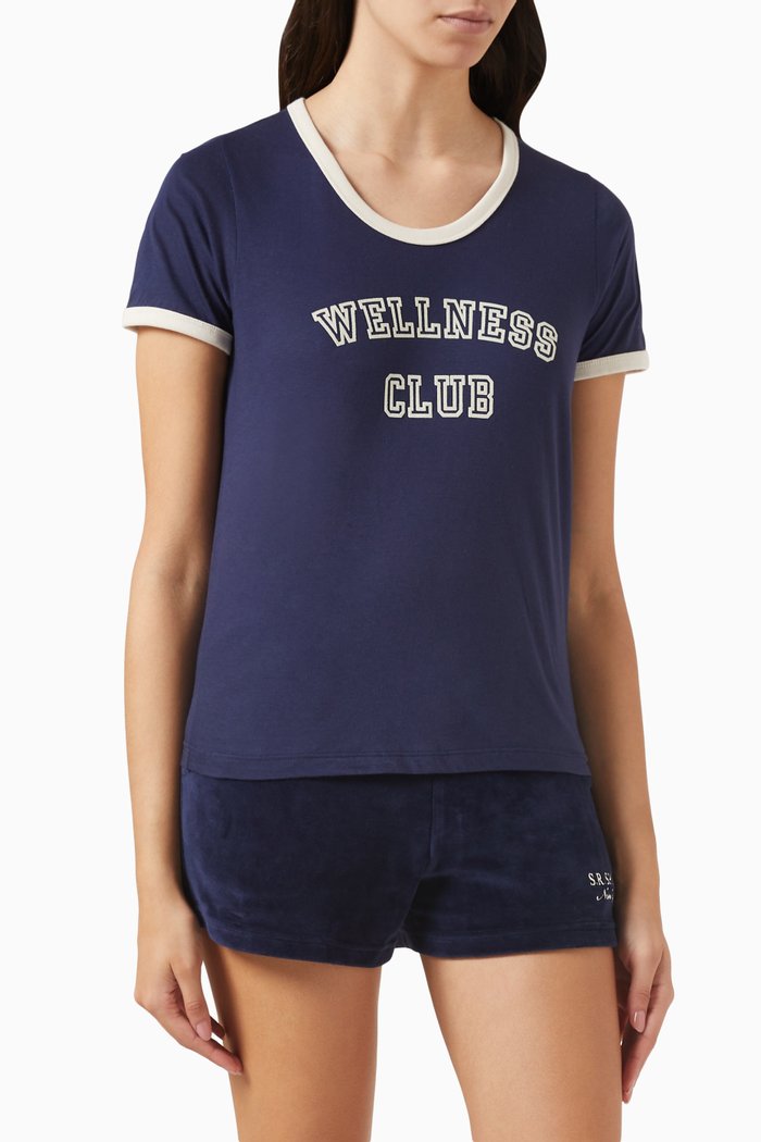 

Wellness Club Ringer T-shirt in Cotton, Blue