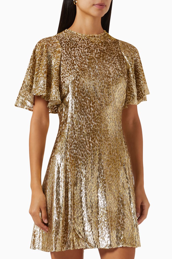 

The Midnight Tremors Mini Dress in Devoré Silk, Gold