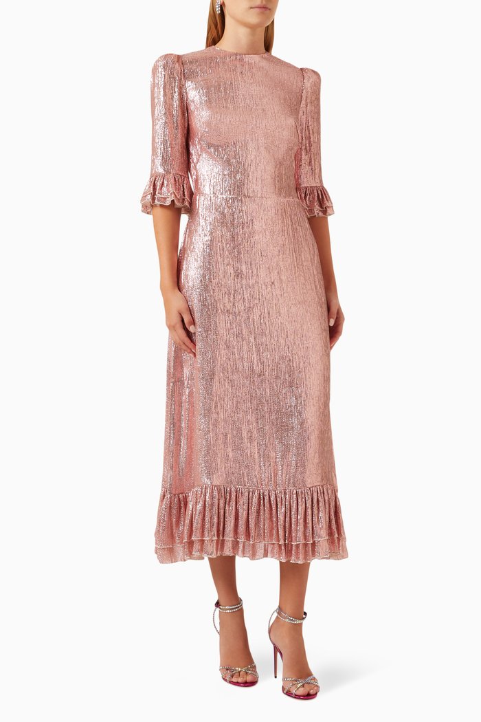 

The Falconetti Midi Dress in Silk-lamé, Pink