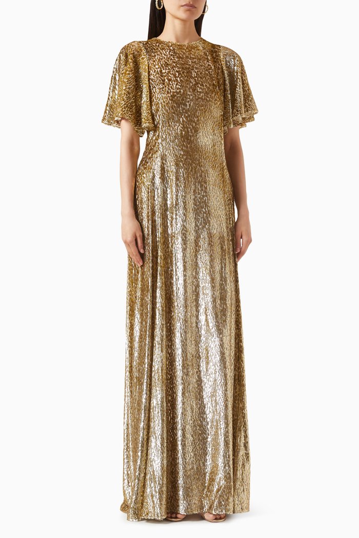 

The Midnight Tremors Maxi Dress in Devoré Silk, Gold
