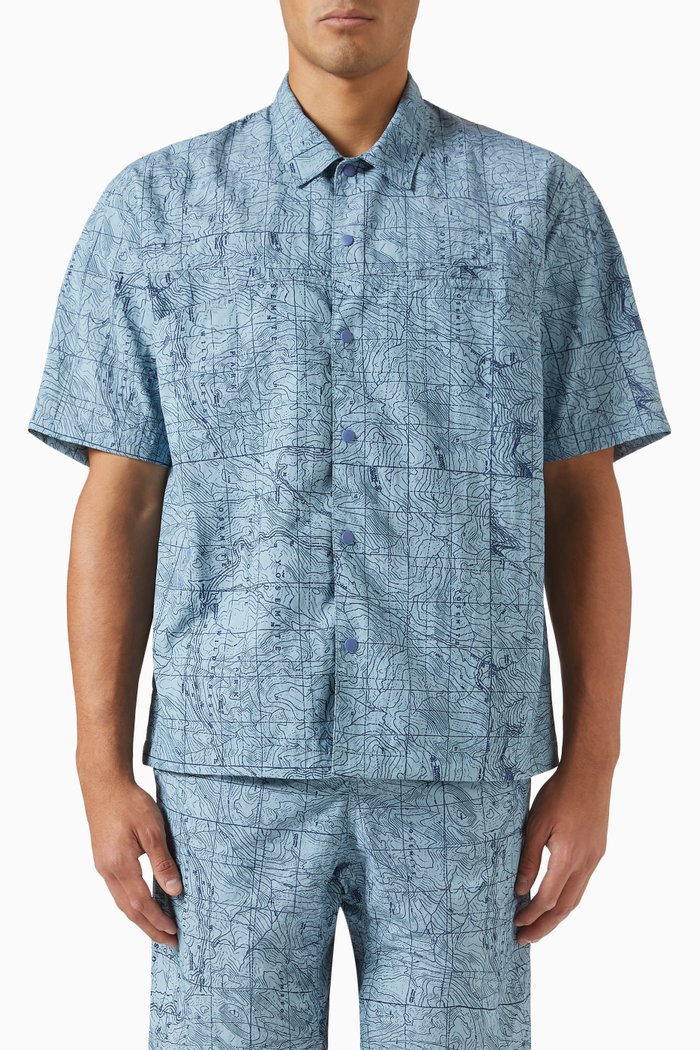Short Sleeved Camp Shirt in Nylon, Blue