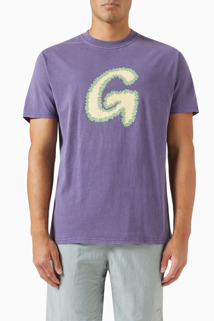 Fuzzy G-Logo Print T-Shirt in Cotton, Purple