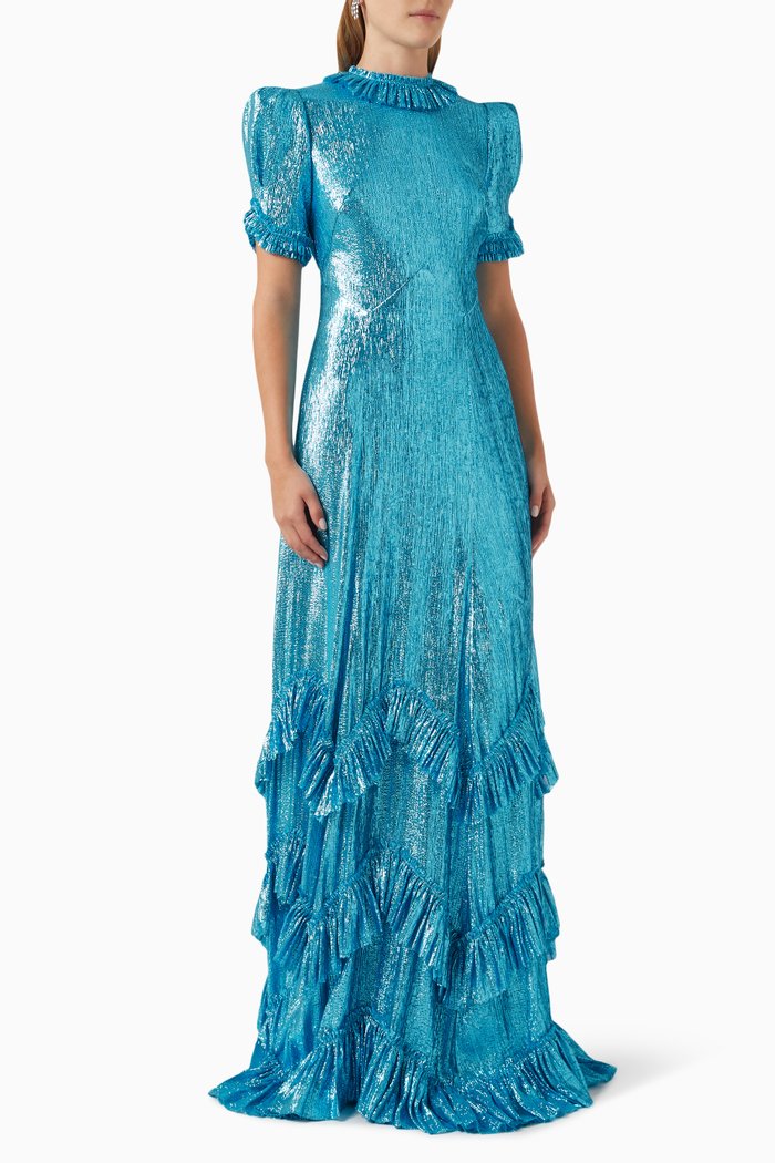 

The Sky Rocket Maxi Dress in Silk-lamé, Blue