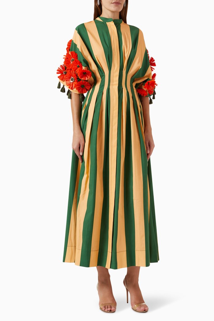 

Striped Embellished Kaftan in Cotton, Multicolour