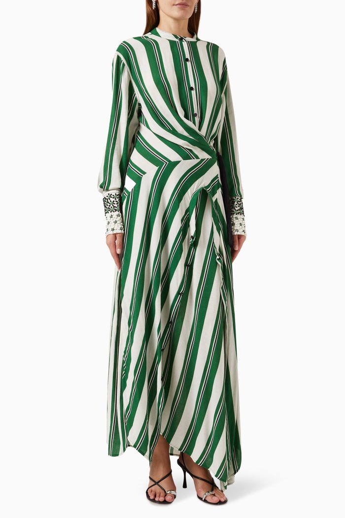 

Striped Embellished Kaftan in Linen, Multicolour