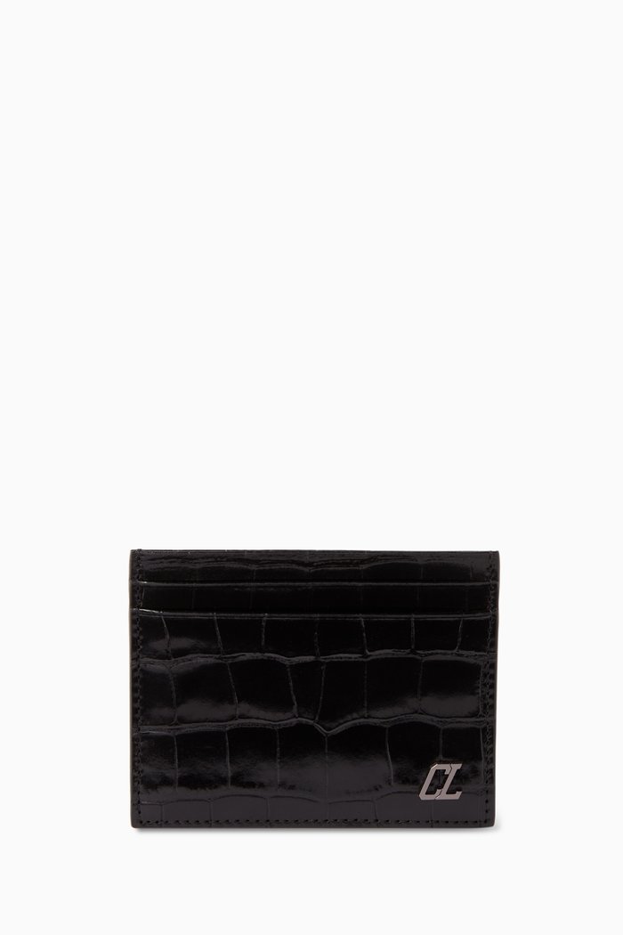 

Kios Card Holder in Croc-embossed Leather, Black
