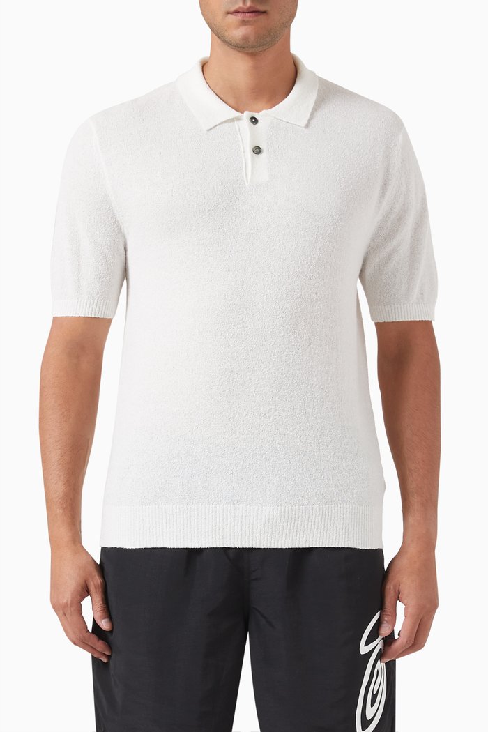 

Textured Polo Sweater in Cotton Blend, Neutral