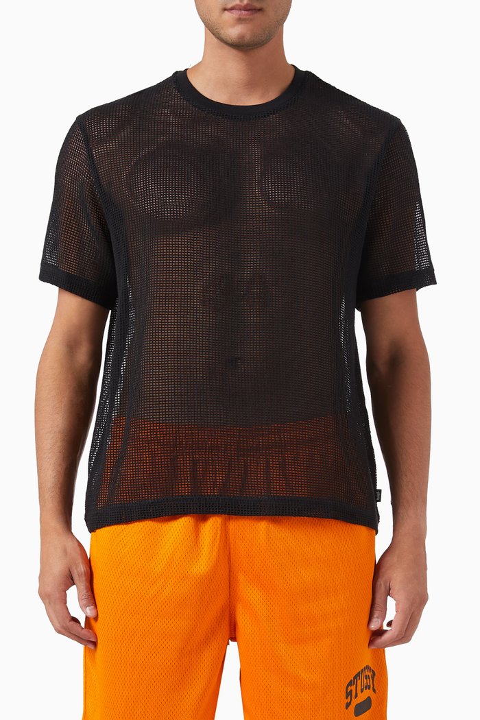 Mesh T-shirt in Cotton, Black