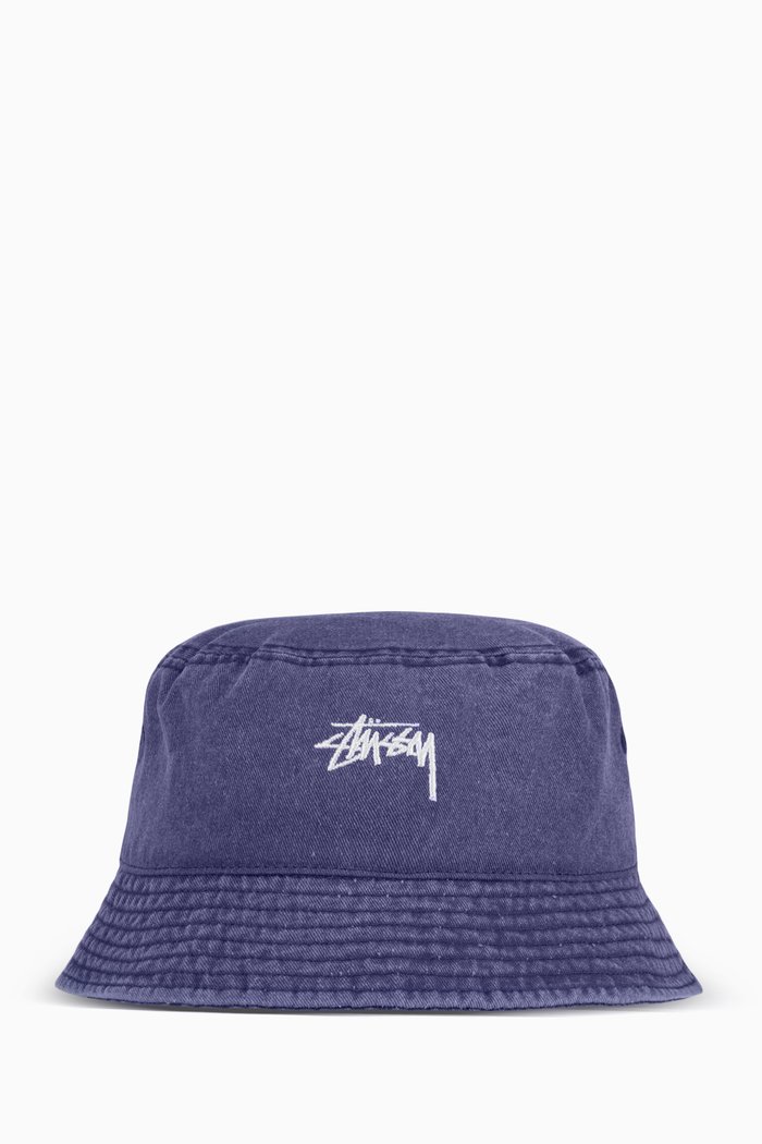 Washed Stock Bucket Hat in Cotton, Blue
