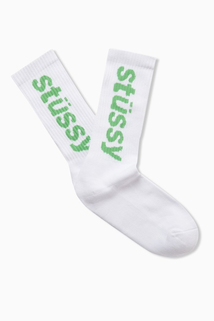 Logo Detail Crew Socks in Cotton Blend, White