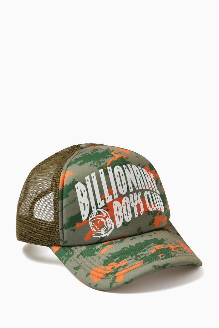 

Camo Arch Logo Trucker Cap in Neoprene, Green