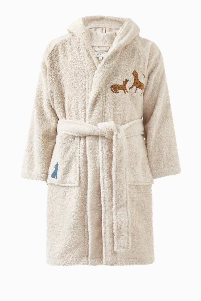 

Kenna Animal-embroidered Bathrobe in Organic Cotton, Neutral