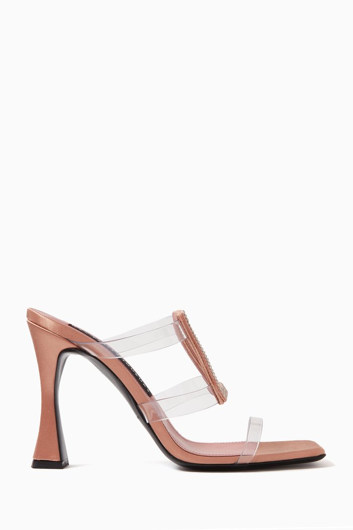 

Hoya Crystal 100 Mule Heels in PVC & Nappa Leather, Neutral