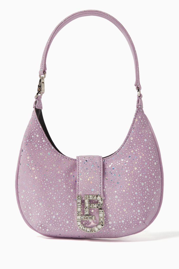 

Cindy Baguette Bag in Glitter Suede, Purple