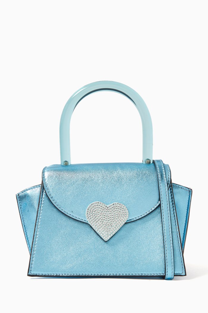 

Mini Allegra Heart Bag in Laminated Leather, Blue