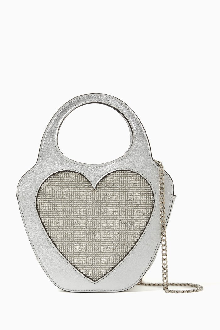 

Heart Top Handle Bag in Smooth Leather, Silver