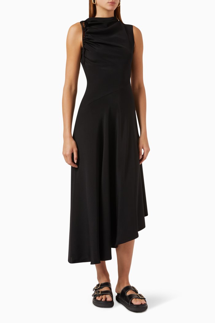 

Draped Midi Dress in Silk, Black