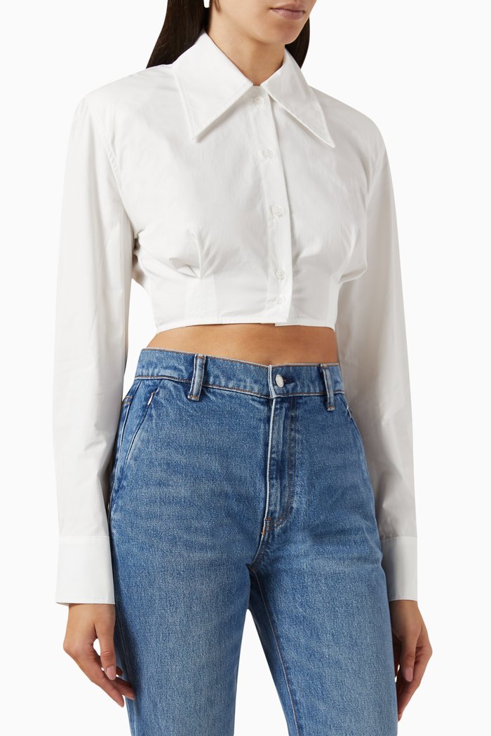 

Cropped Darted Shirt, White