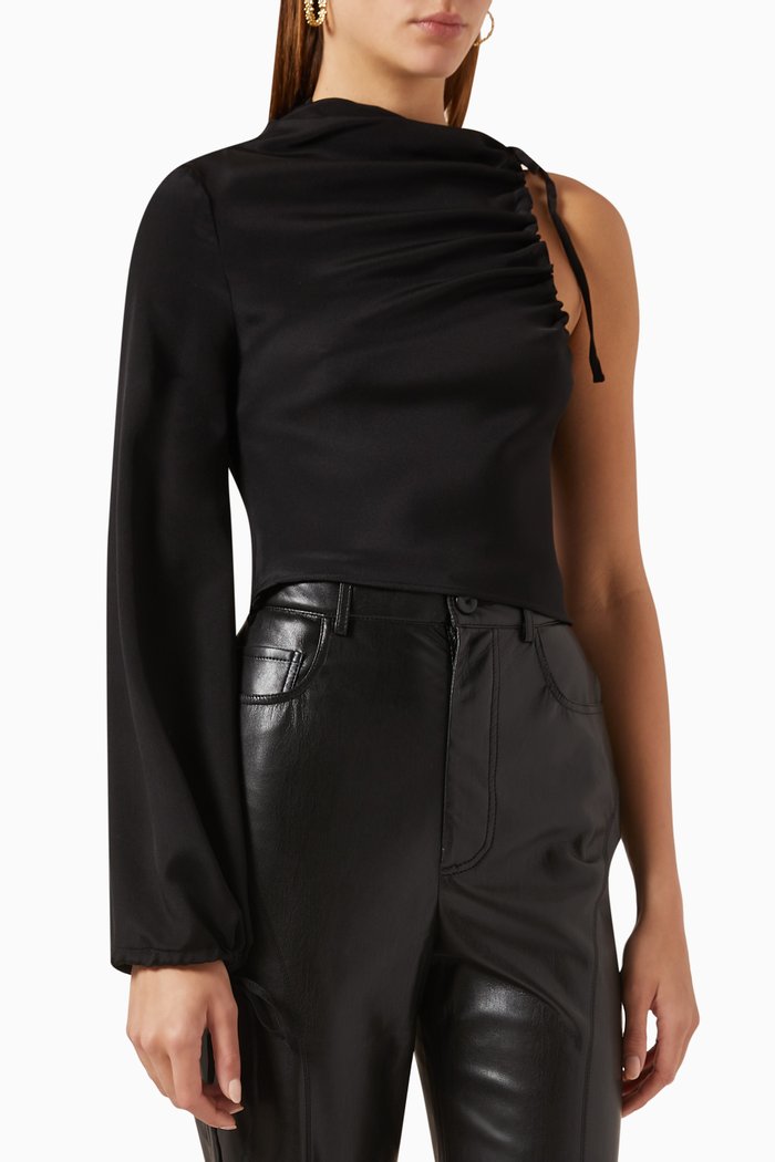 

Draped One-shoulder Top in Silk, Black
