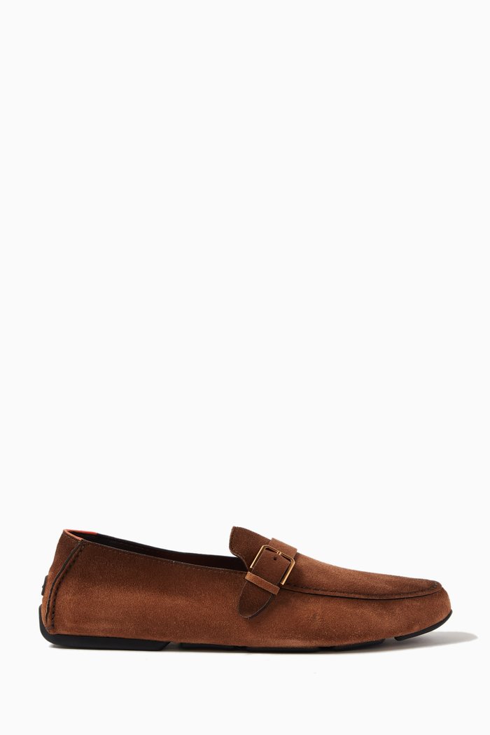

Buckle Driver Shoes in Suede, Brown