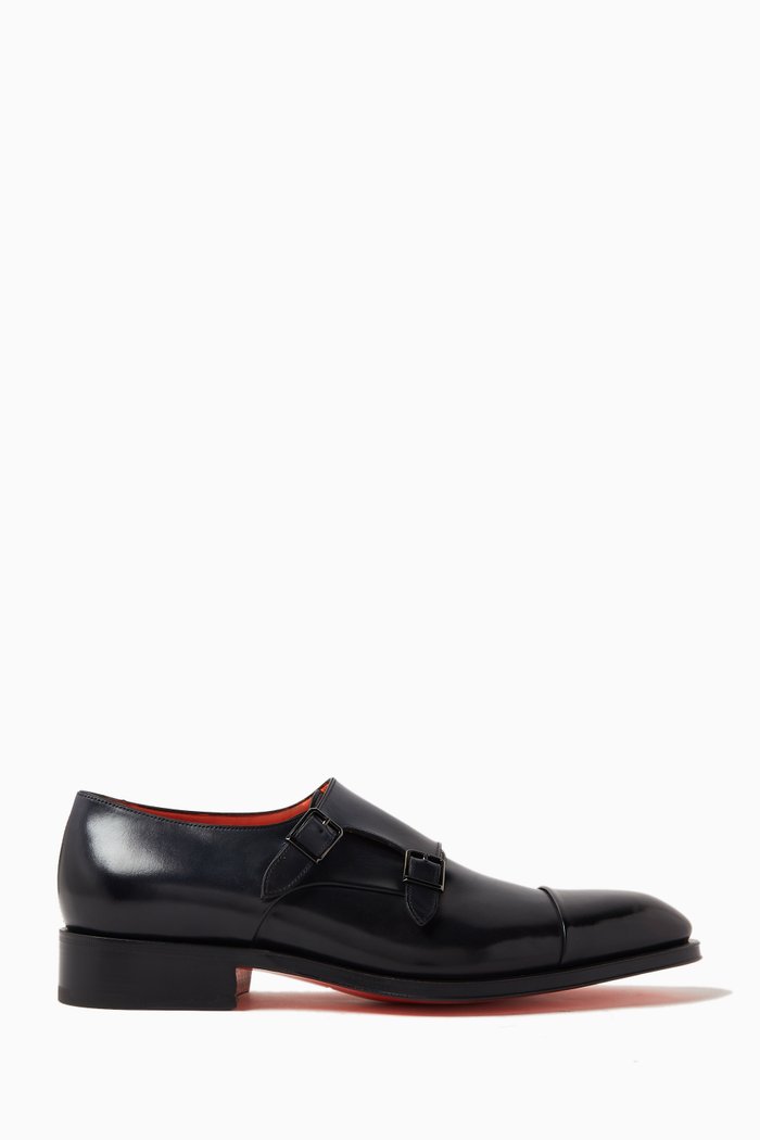 

Double Monk Formal Shoe in Patina Calf-skin Leather, Blue